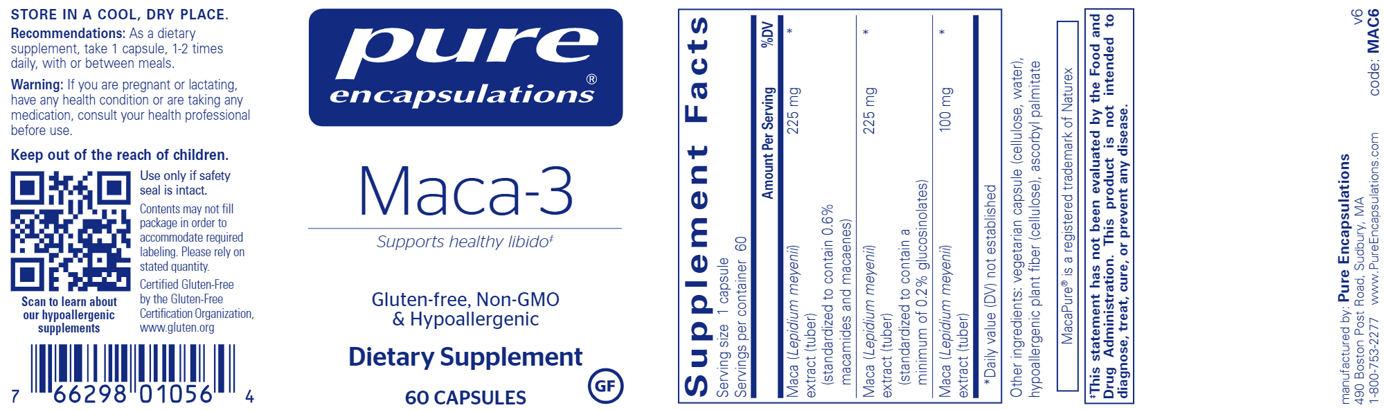 Maca-3 60 caps label ingredients