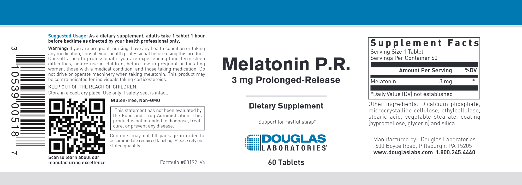 Melatonin PR 3 mg 60 tabs label ingredients
