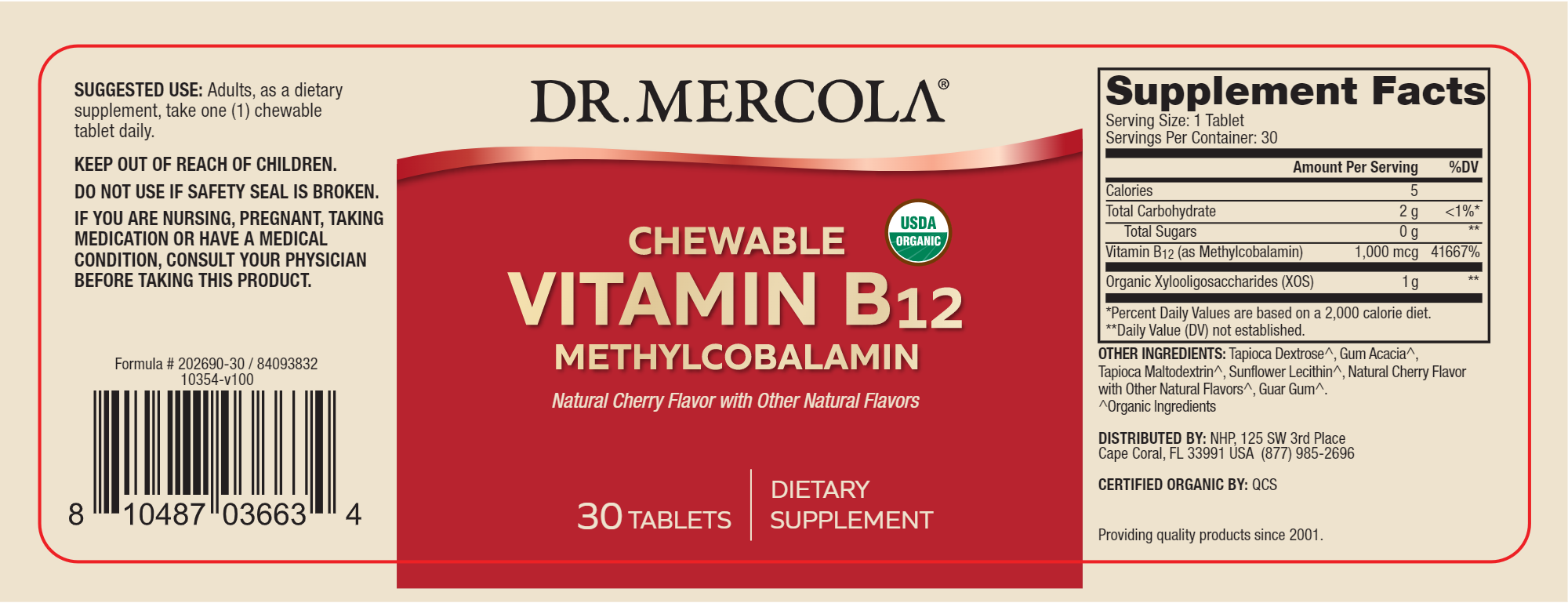 MERCOLA Vitamin B12 Chewable 30 tabs INGREDIENTS