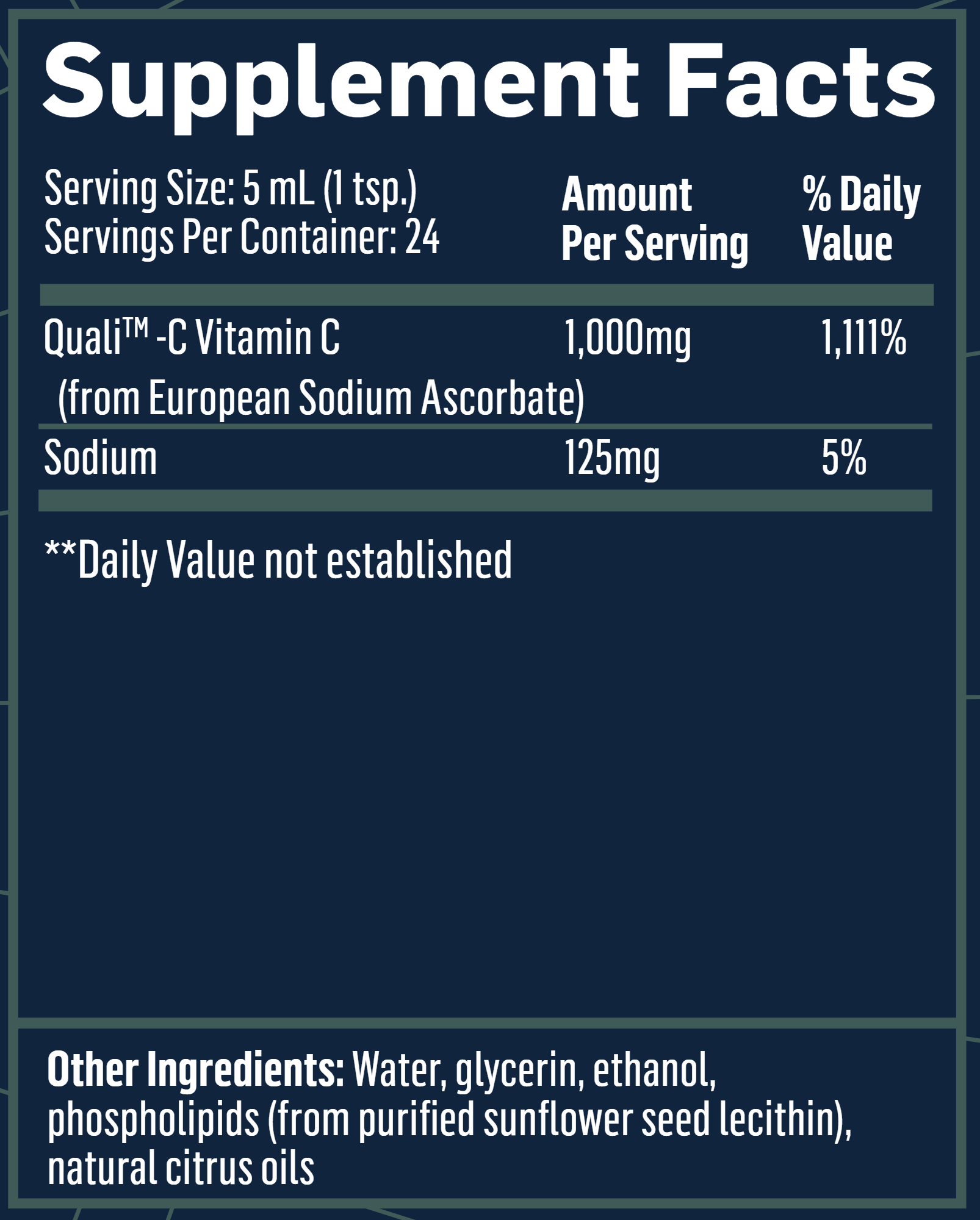 Vitamin C Liposomal 4 oz bottle ingredients label