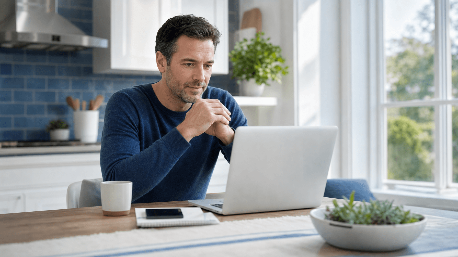 Man starting a virtual testosterone consultation from home